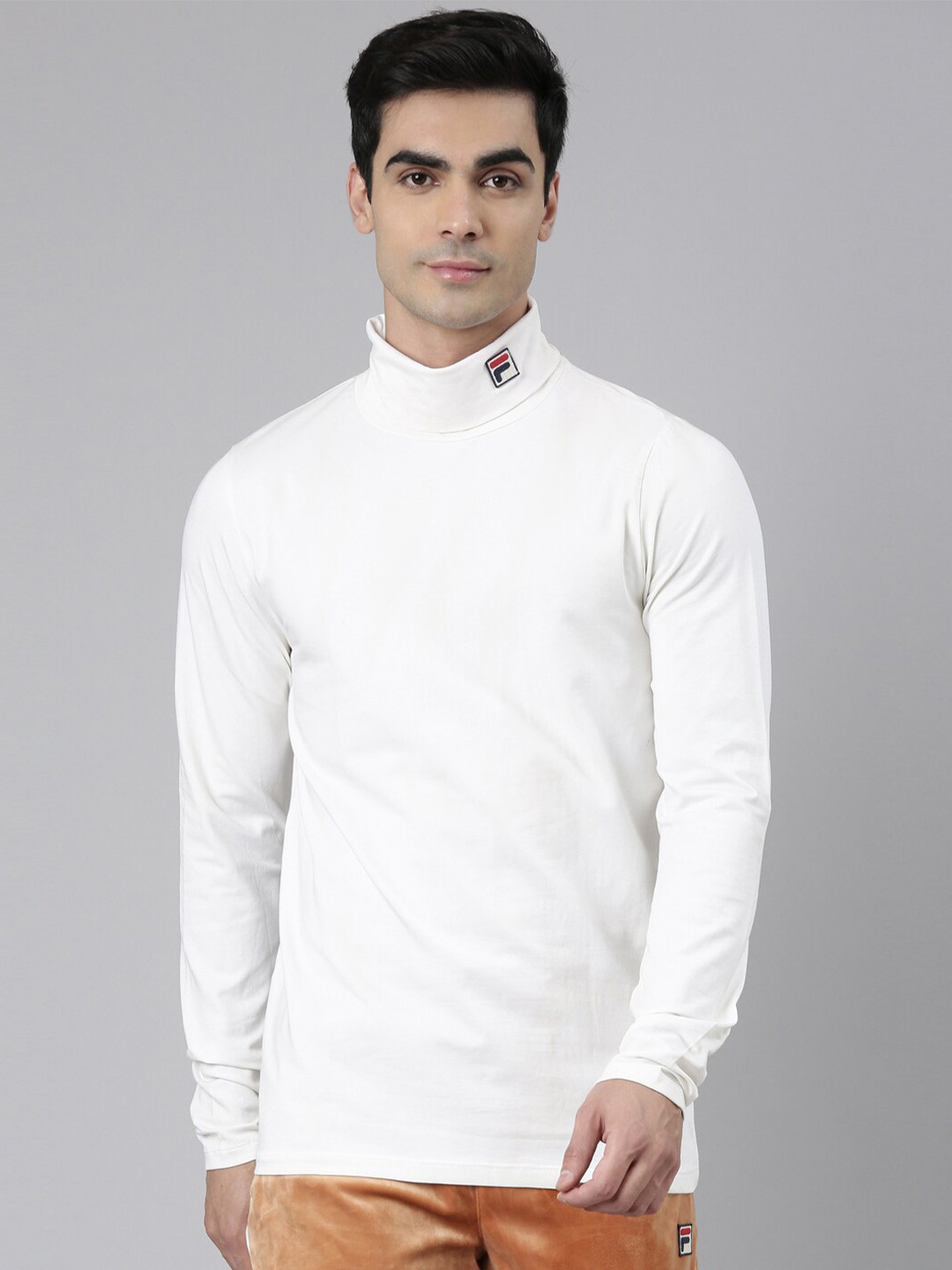 

FILA Men White High Neck Organic Cotton T-shirt