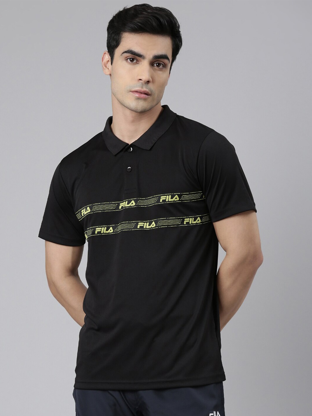 

FILA Men Black & Yellow Brand Logo Printed Polo Collar Palio T-shirt