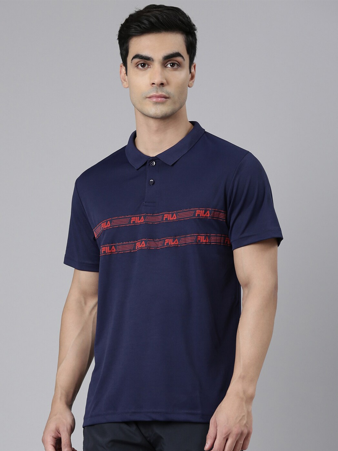 

FILA Men Blue & Red Brand Logo Printed Polo Collar Palio T-shirt