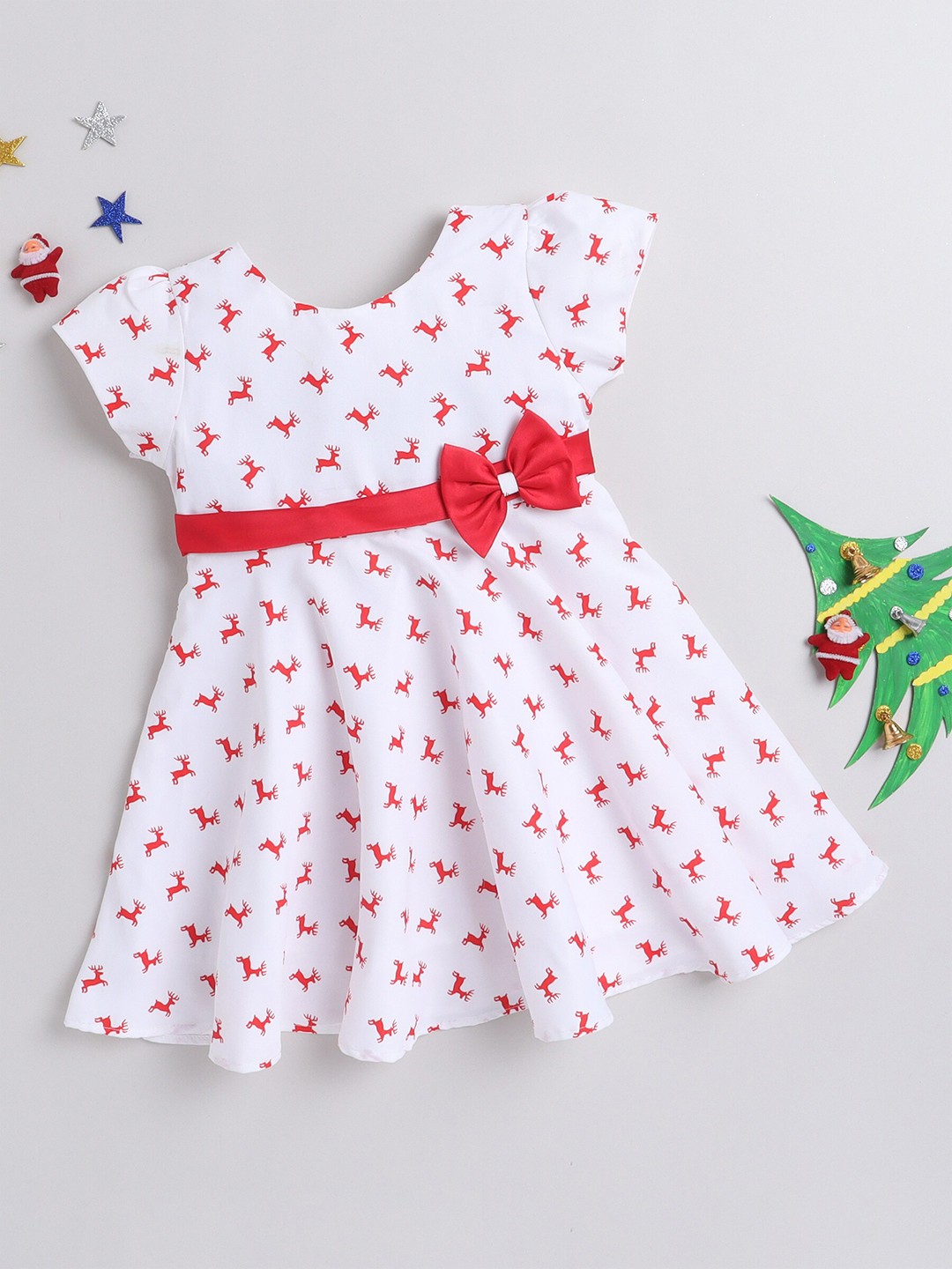 

The Magic Wand Girls White & Red Printed Dress