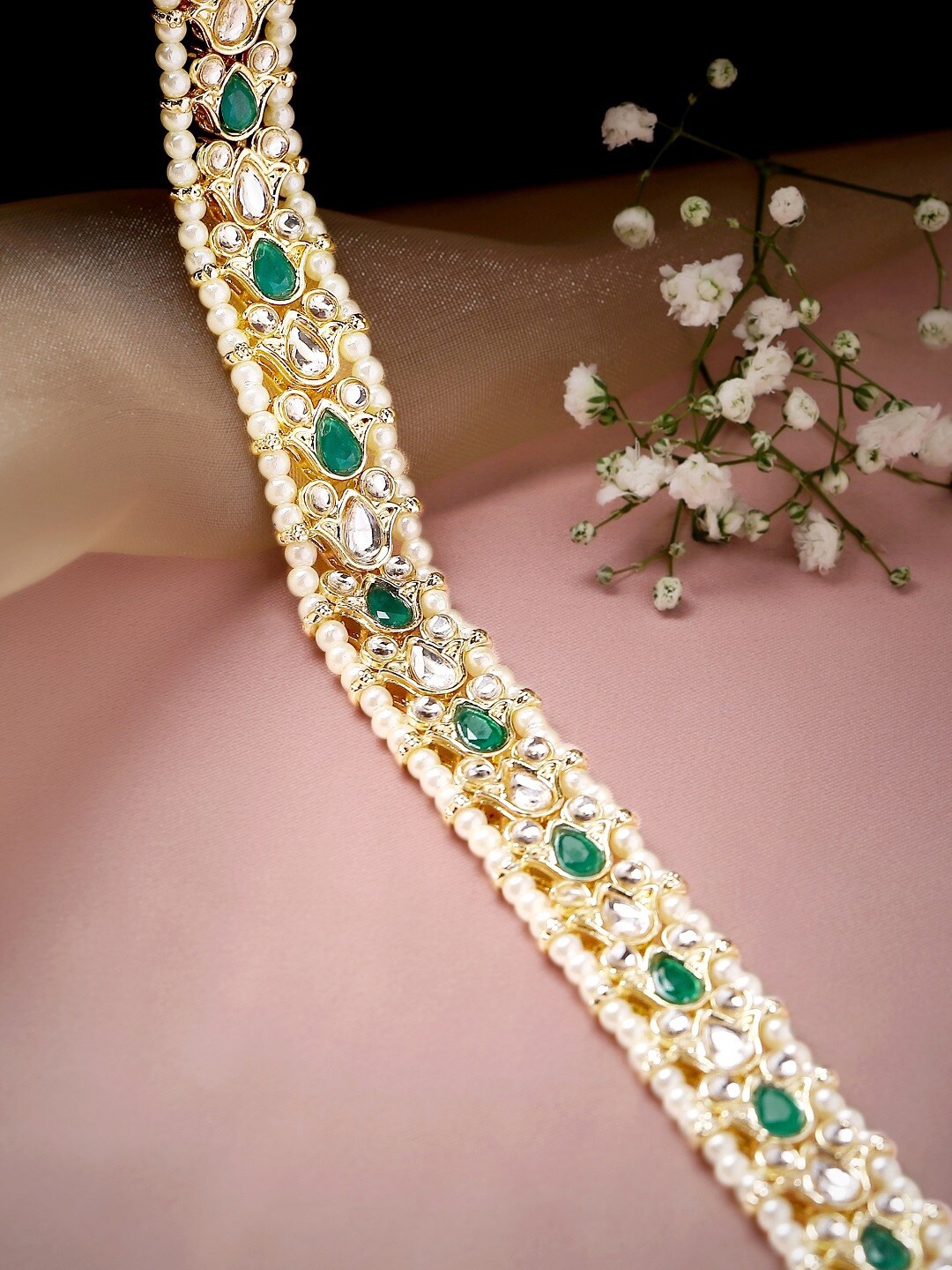 

Rubans Gold-Plated White & Green Kundan Studded SheeshPhool