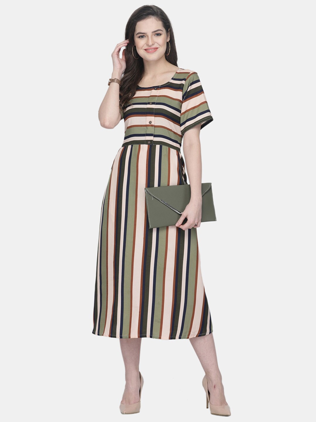 

Aarsha Multicoloured Striped Crepe Midi Dress, Multi