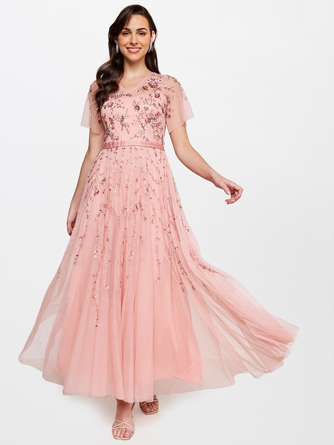 

AND Women Pink Embellished Maxi Dress