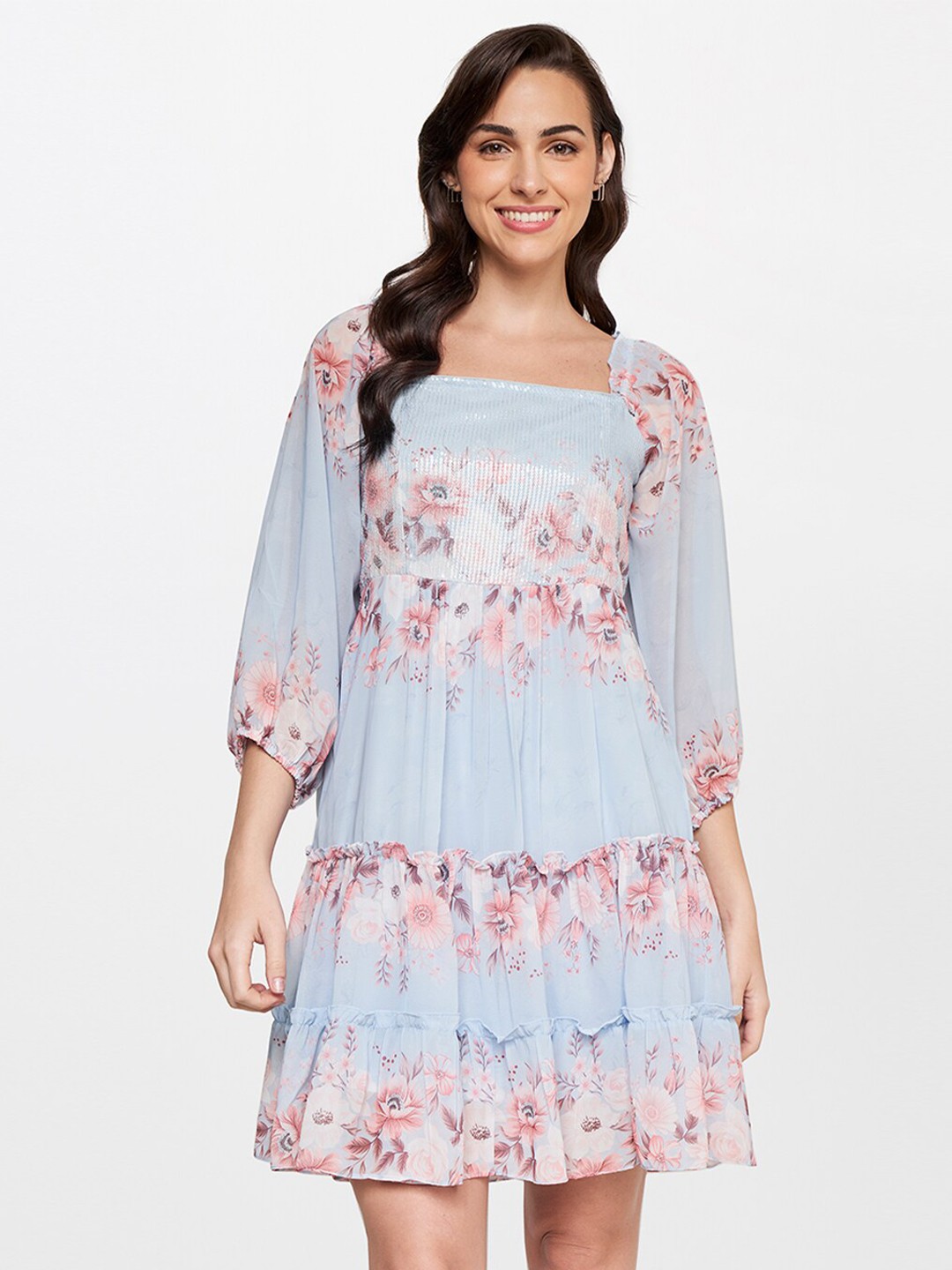 

AND Women Blue Floral A-Line Dress
