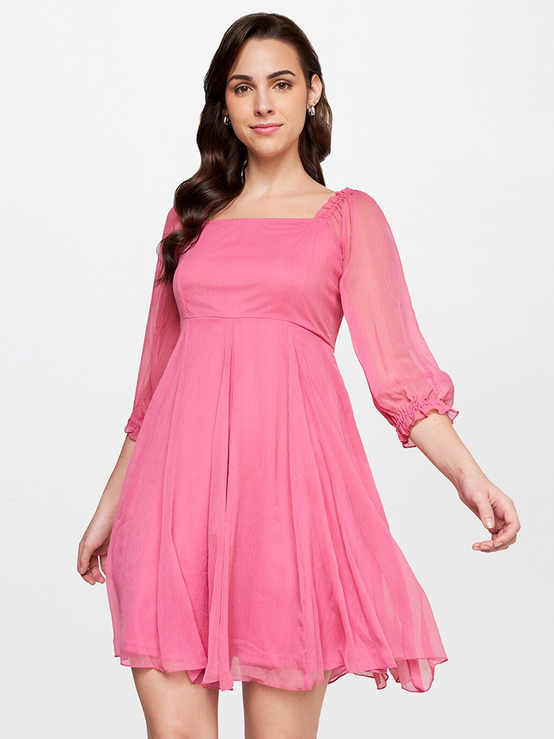 

AND Women Pink Square Neck Dress