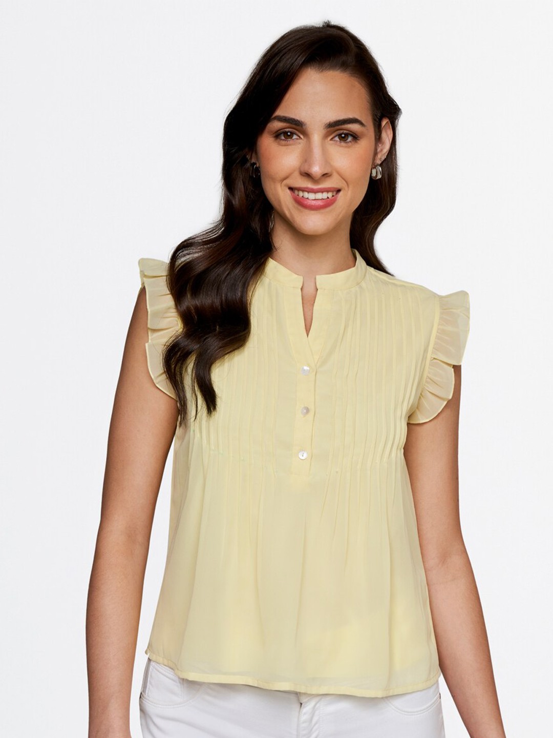 

AND Yellow Mandarin Collar Top