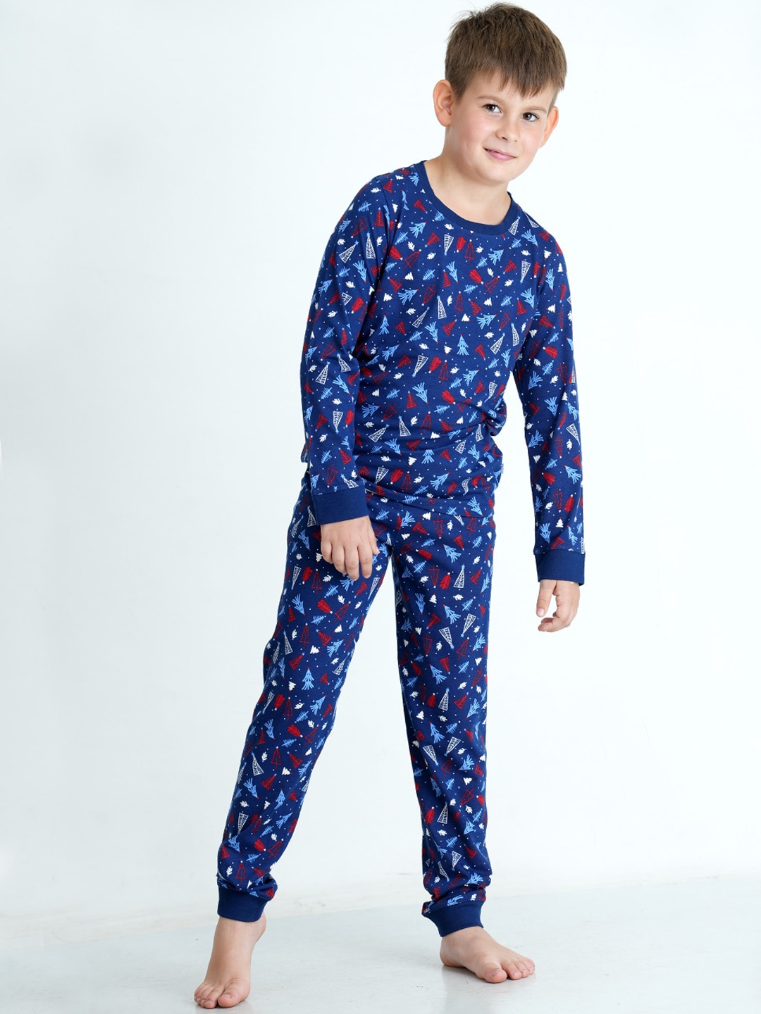 

mackly Boys Navy Blue & Red Printed Night suit