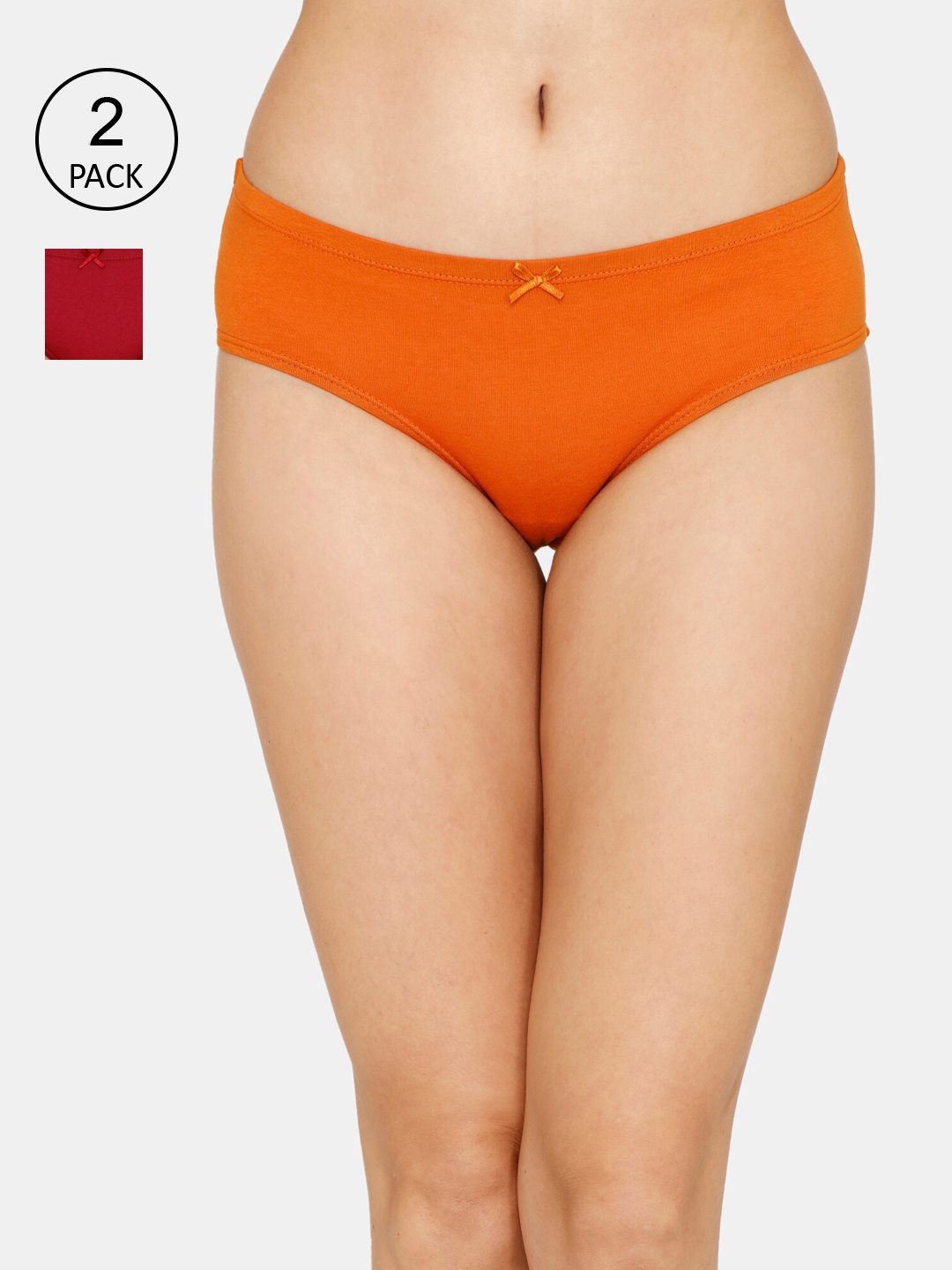 

Zivame Women Pack Of 2 Orange & Maroon Hipster Briefs