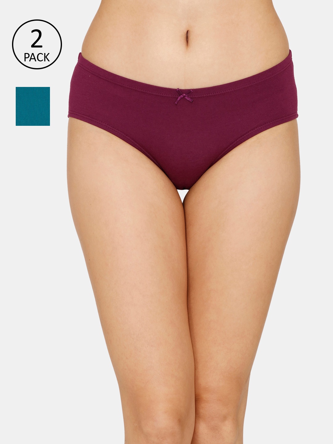 

Zivame Women Pack of 2 Maroon & Blue Hipster Briefs