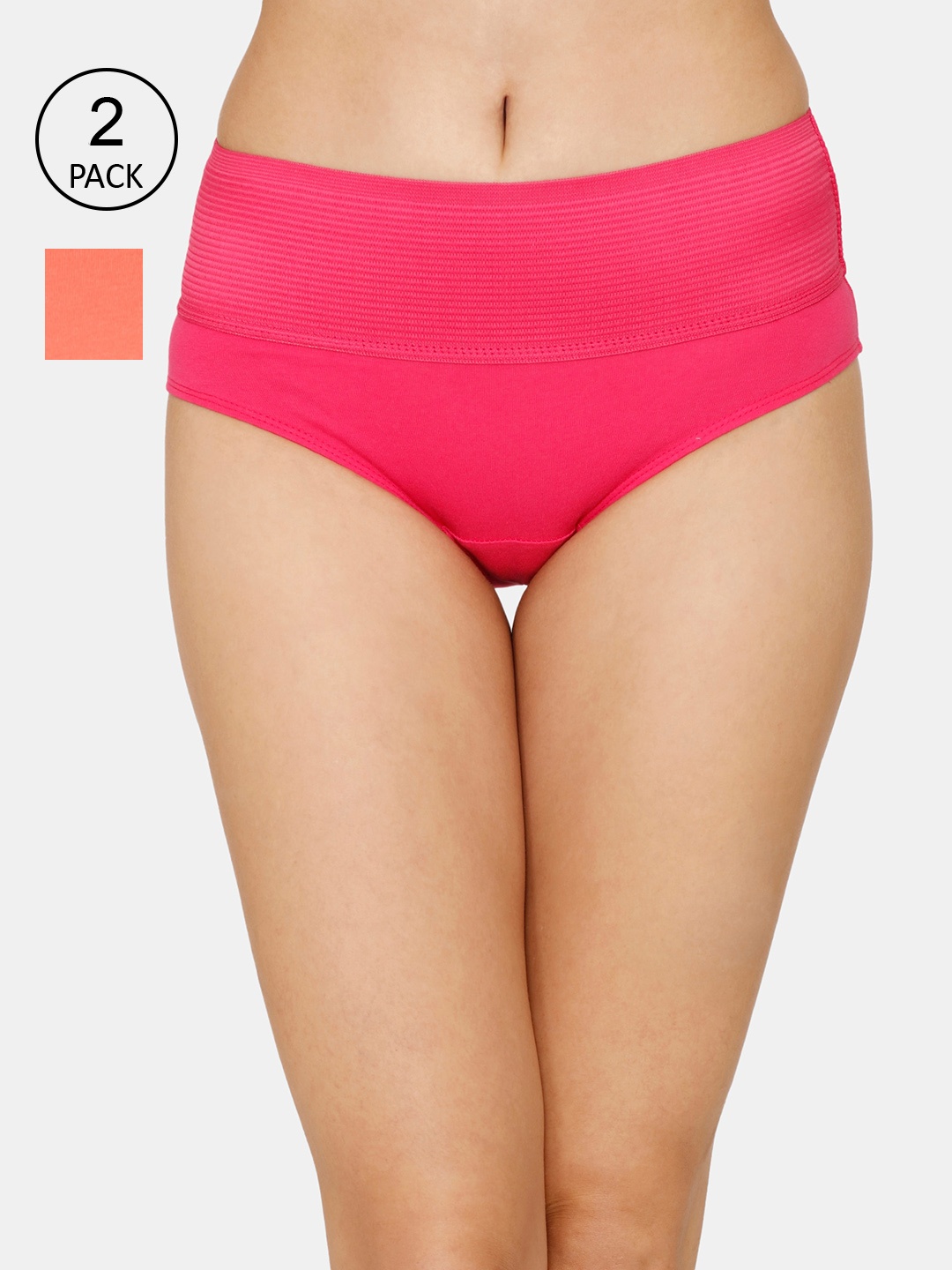 

Zivame Women Pack Of 2 Pink & Coral Anti Odour Hipster Briefs