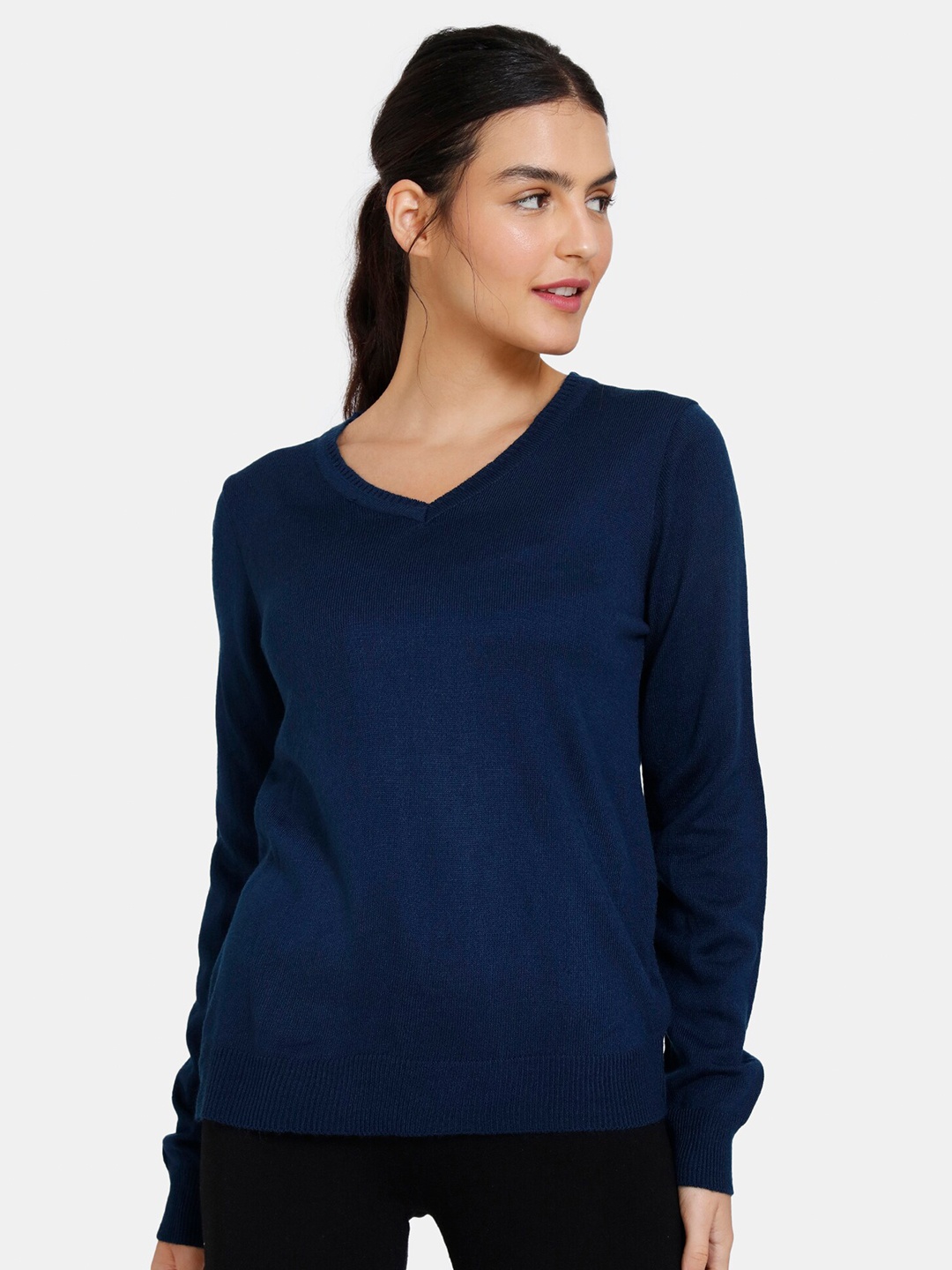 

Zivame Women Navy Blue Solid Acrylic Top
