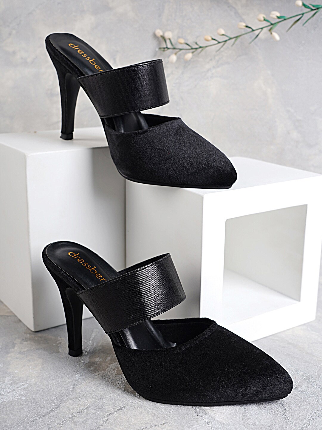 

DressBerry Women Black Velvet Mules