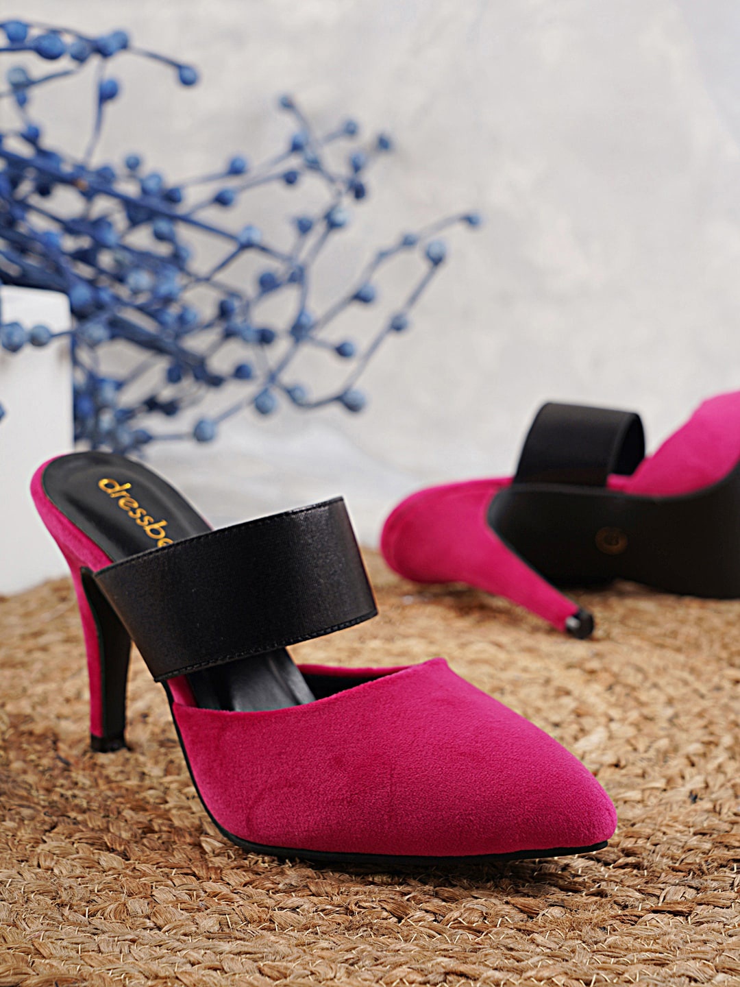 

DressBerry Magenta Velvet Stiletto Mules