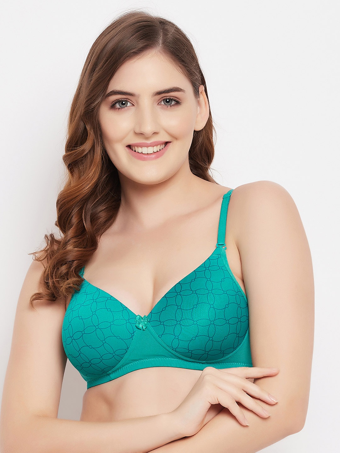 

Clovia Padded Non-Wired Full Cup Printed Multiway T-shirt Bra, Teal