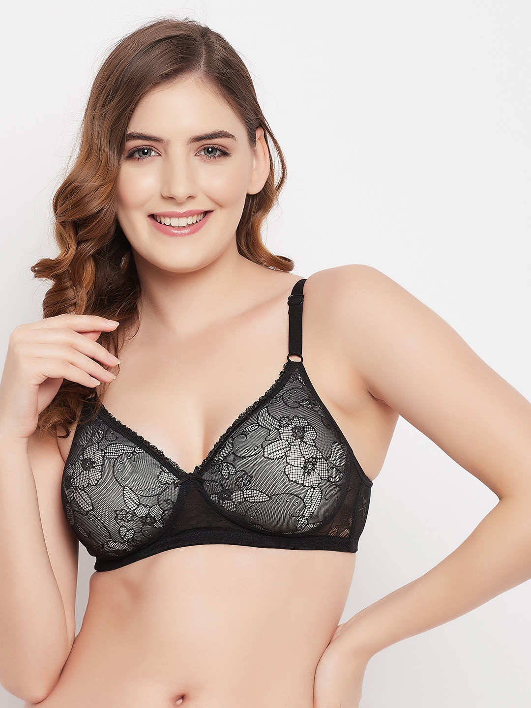 

Clovia Padded Non-Wired Full Cup Lace Detail Everyday Bra BR1000D0132E, Grey