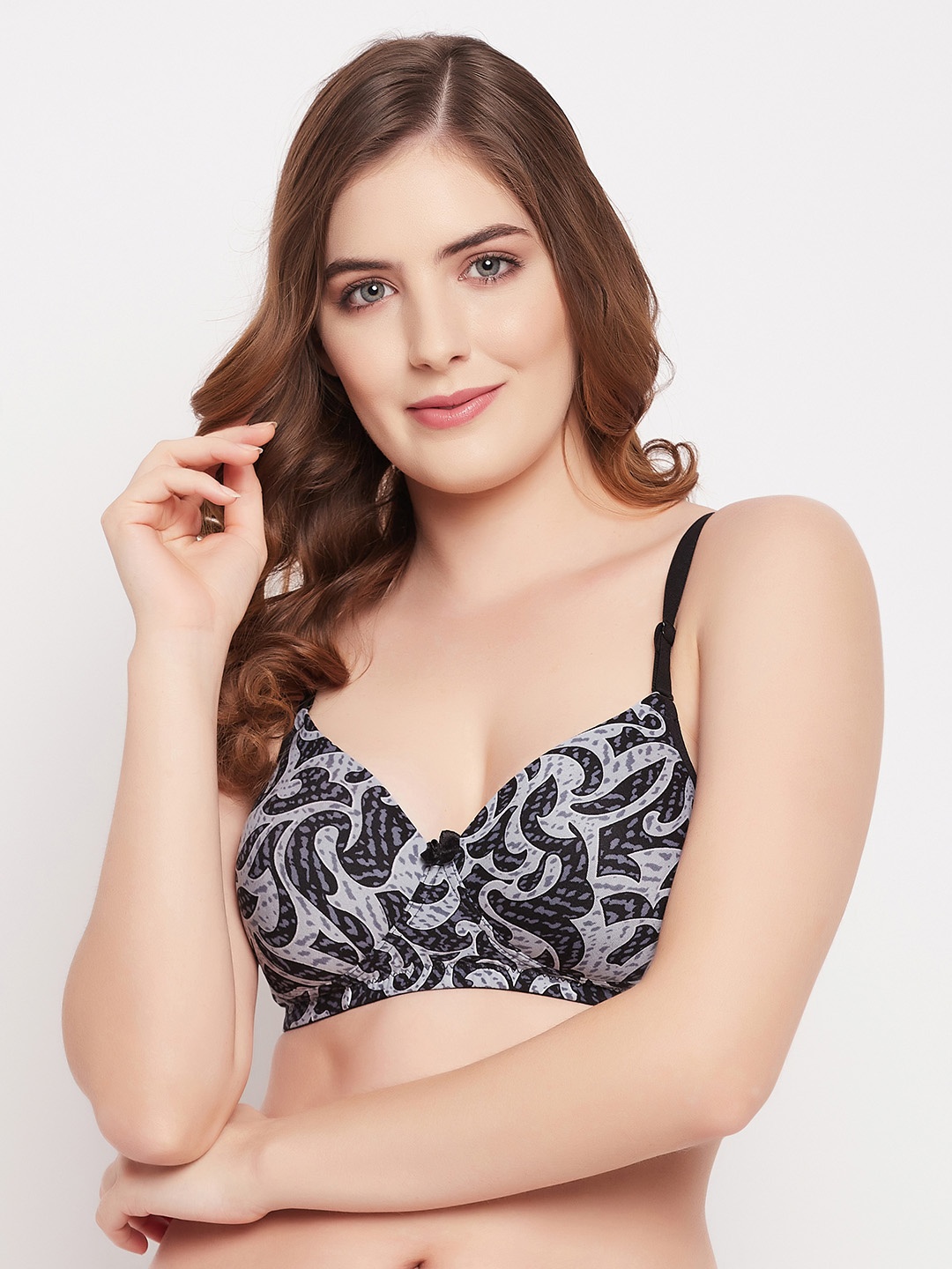 

Clovia Abstract Lightly Padded Non-Wired Bra, Grey