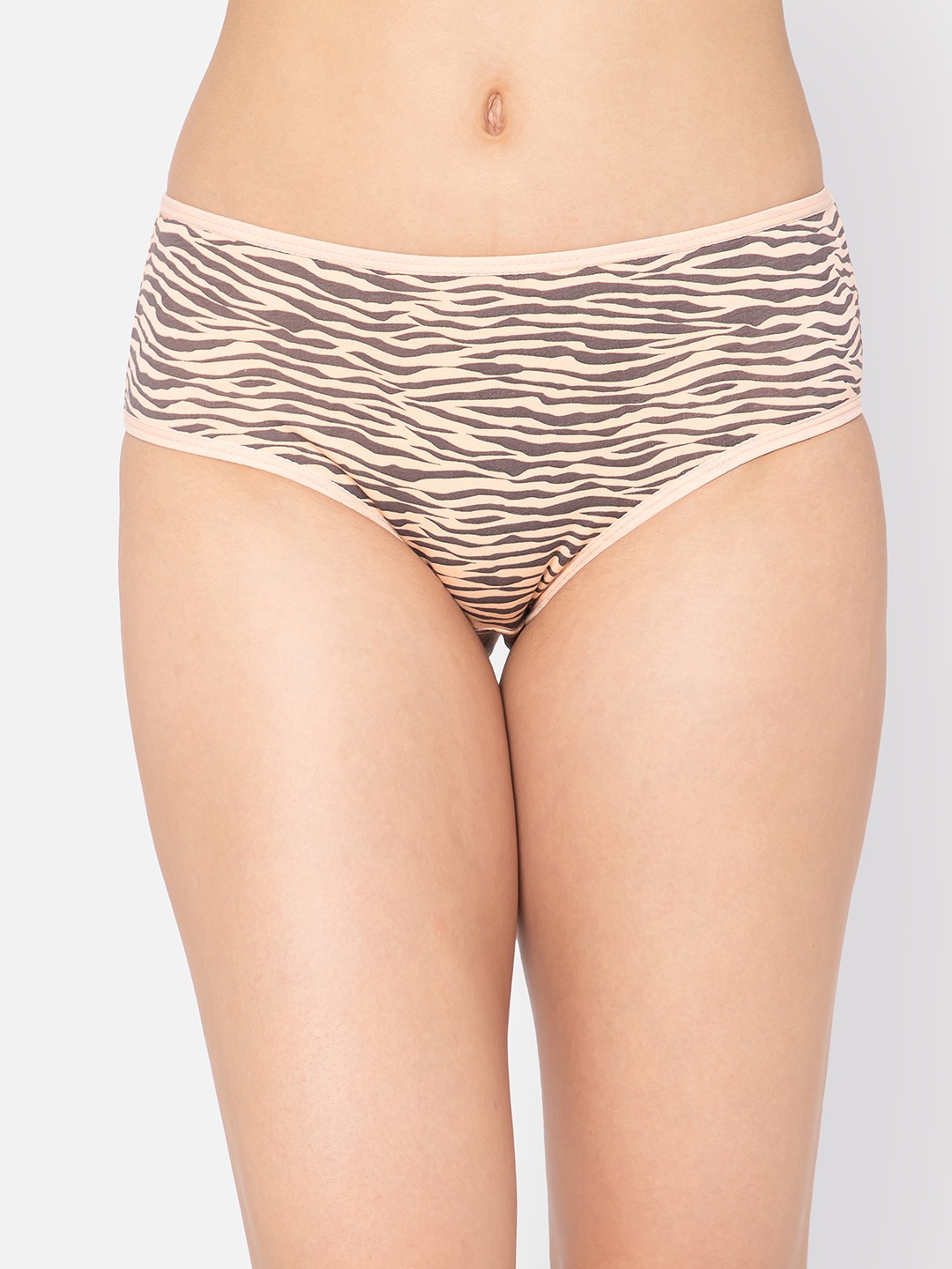 Clovia Women Mid Waist Animal Print Cotton Hipster Briefs PN2854W343XL, Peach