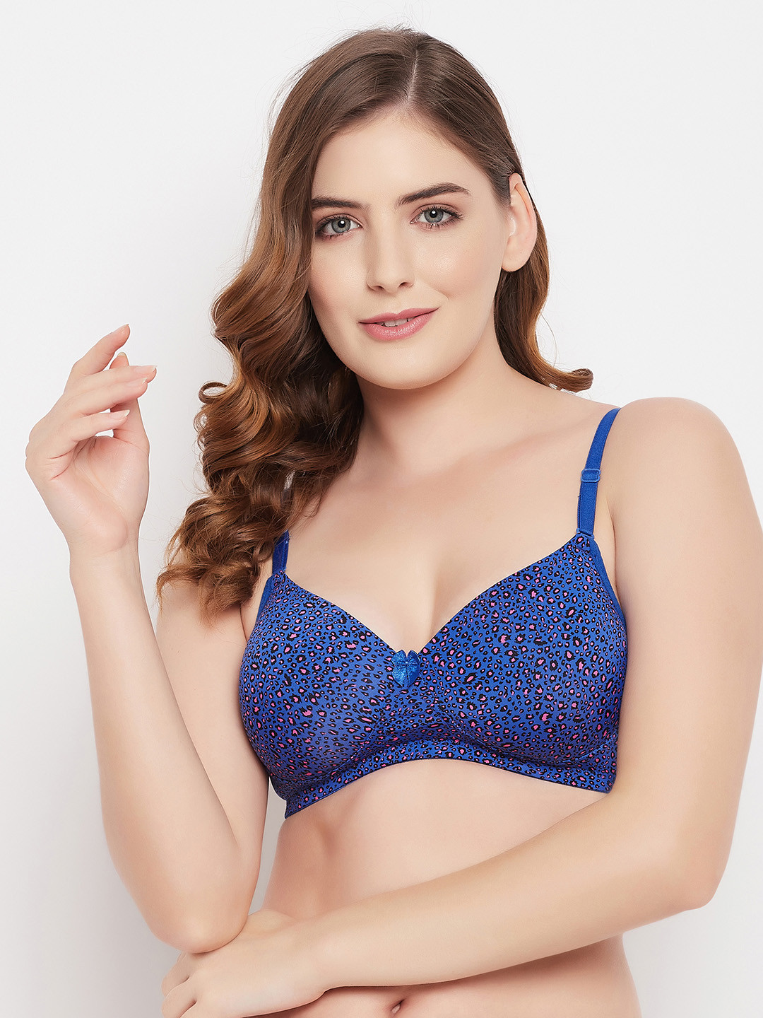 

Clovia Padded Non-Wired Full Cup Animal Print Multiway T-shirt Bra, Blue
