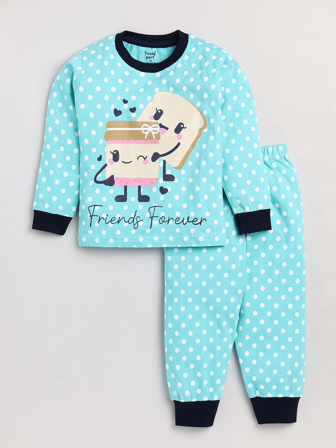 

Toonyport Unisex Kids Sea Green & White Printed Top with Pyjamas
