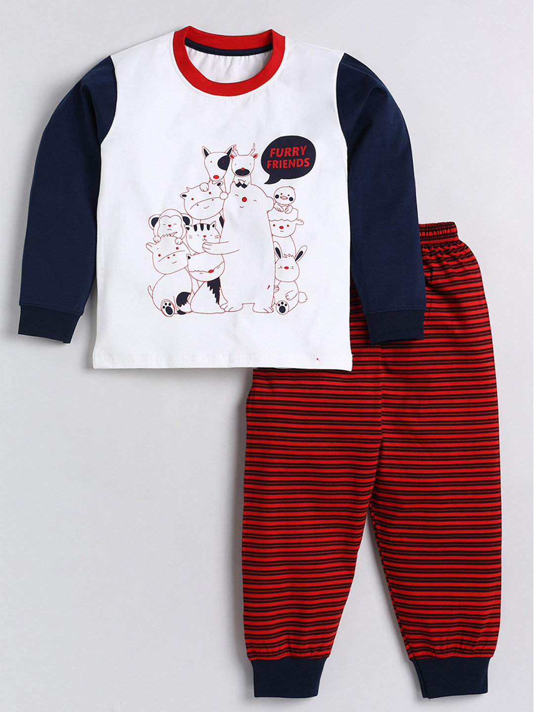 

Toonyport Unisex Kids White & Red Printed Top with Pyjamas