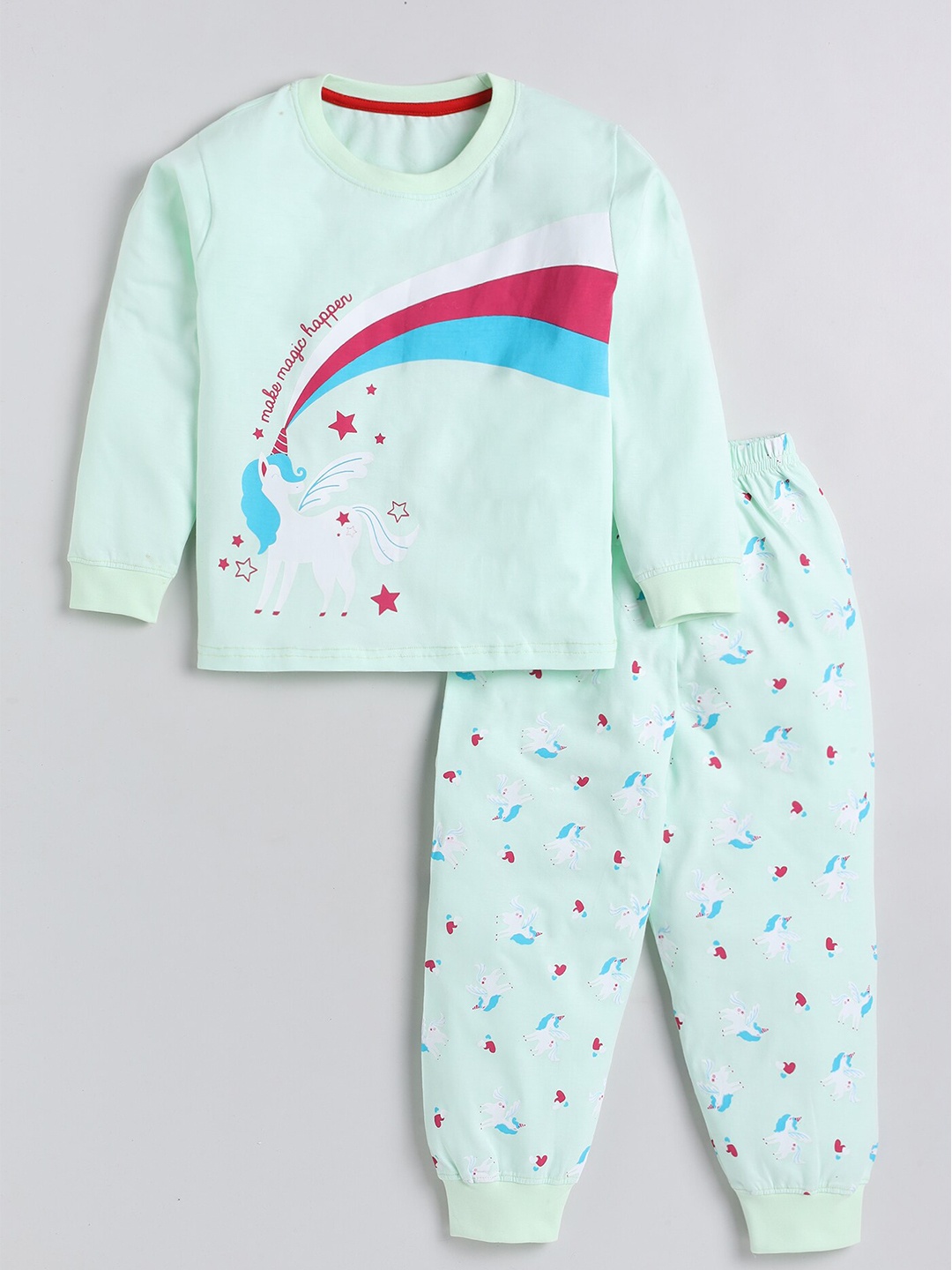 

Toonyport Unisex Kids Sea Green & Blue Printed Top with Pyjamas