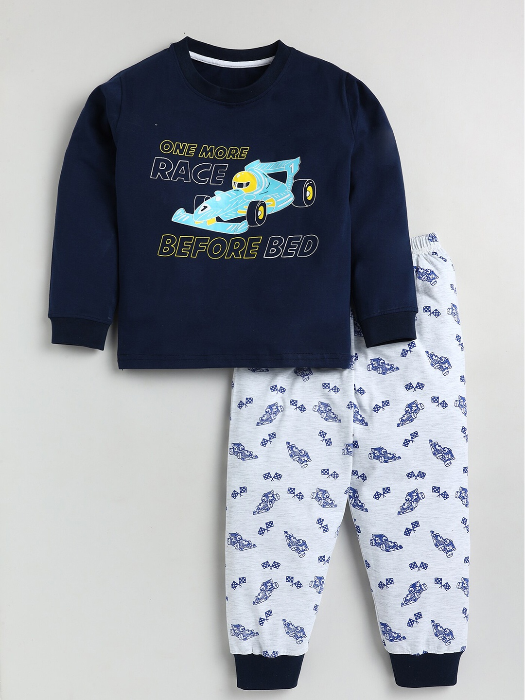 

Toonyport Unisex Kids Navy Blue & Grey Printed T-shirt with Pyjamas