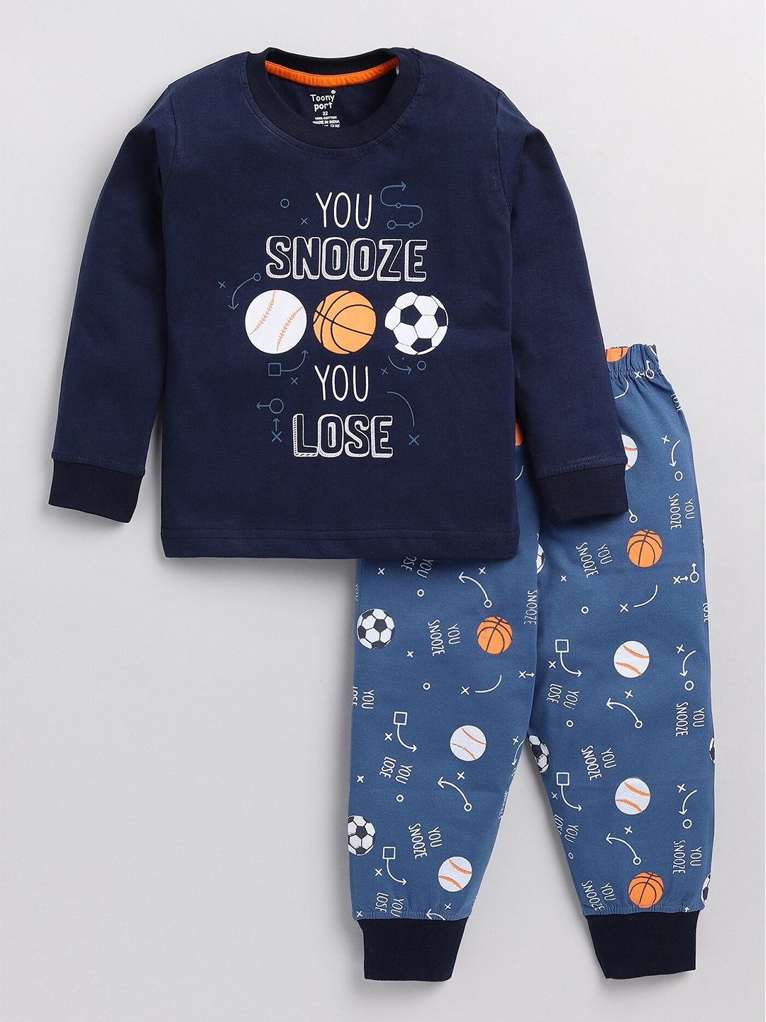 

Toonyport Unisex Kids Navy Blue & Orange Printed T-shirt with Pyjamas