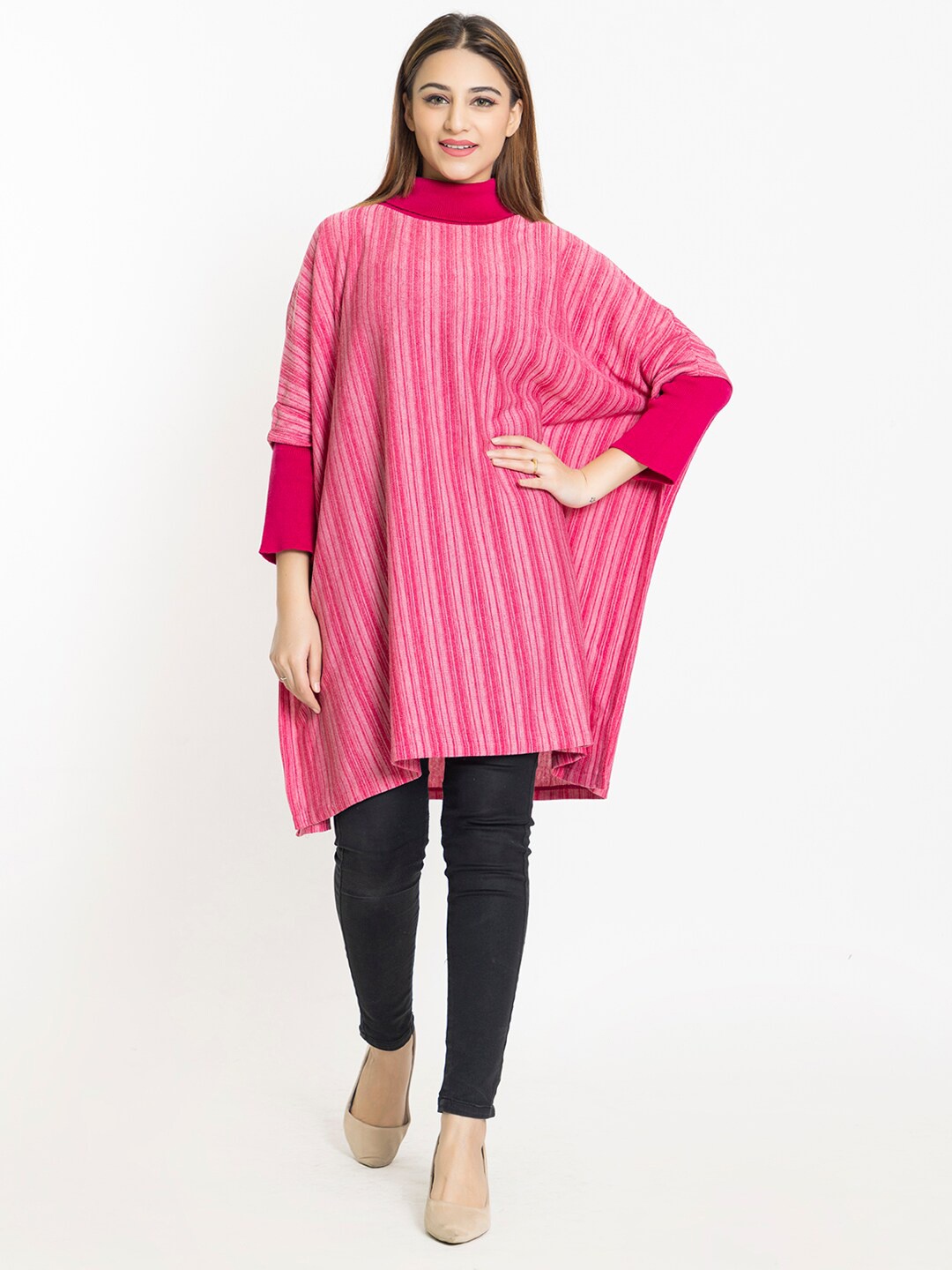 

KEIKO Women Acrylic Striped Shrug, Pink