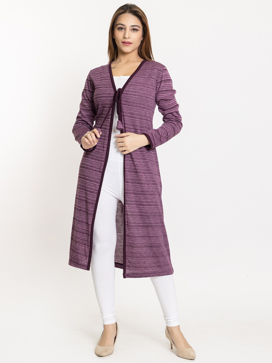 

KEIKO Women Mauve & Black Tie-Up Shrug