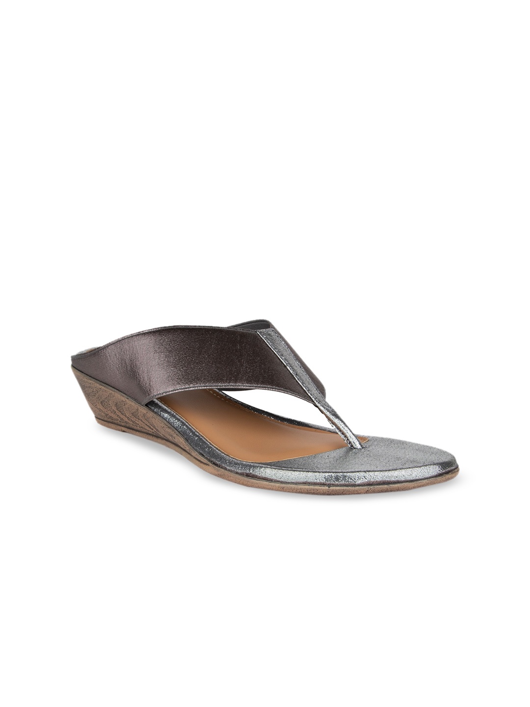 

SOLES Gunmetal-Toned Textured Comfort Sandals, Metallic