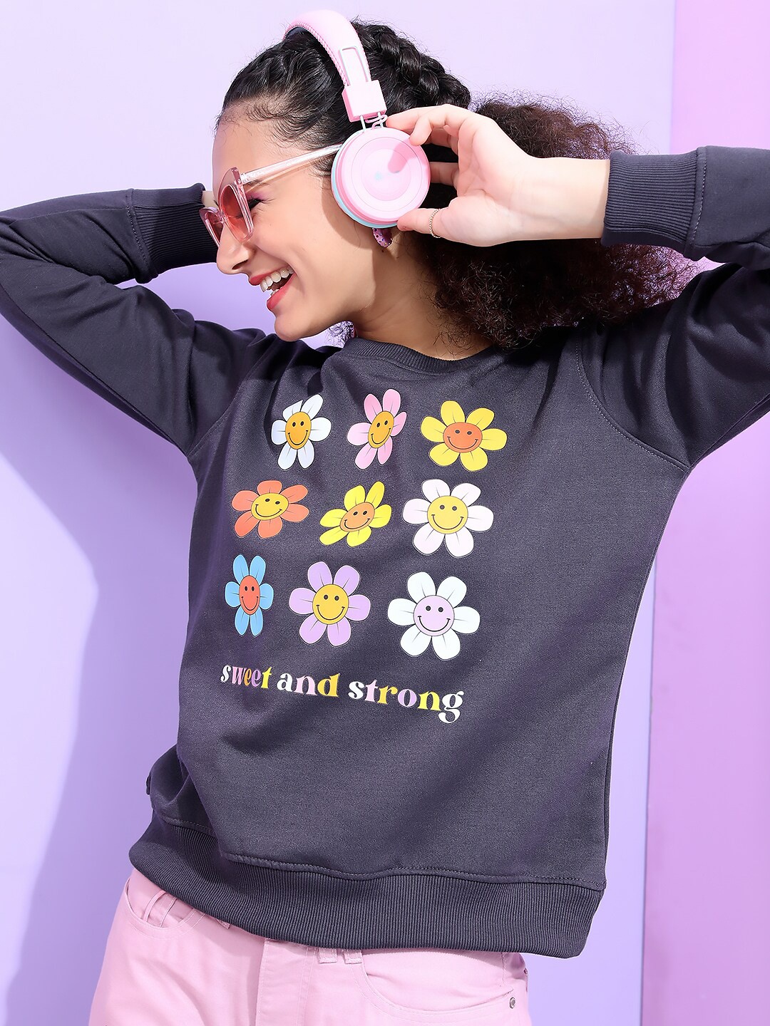 

Tokyo Talkies Women Grey Printed Sweatshirt