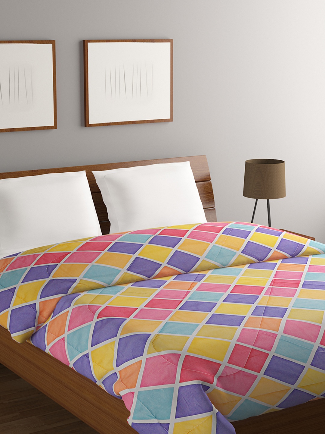 

Rubix Home Yellow & Blue Geometric Microfiber AC Room 110 GSM Double Bed Quilt
