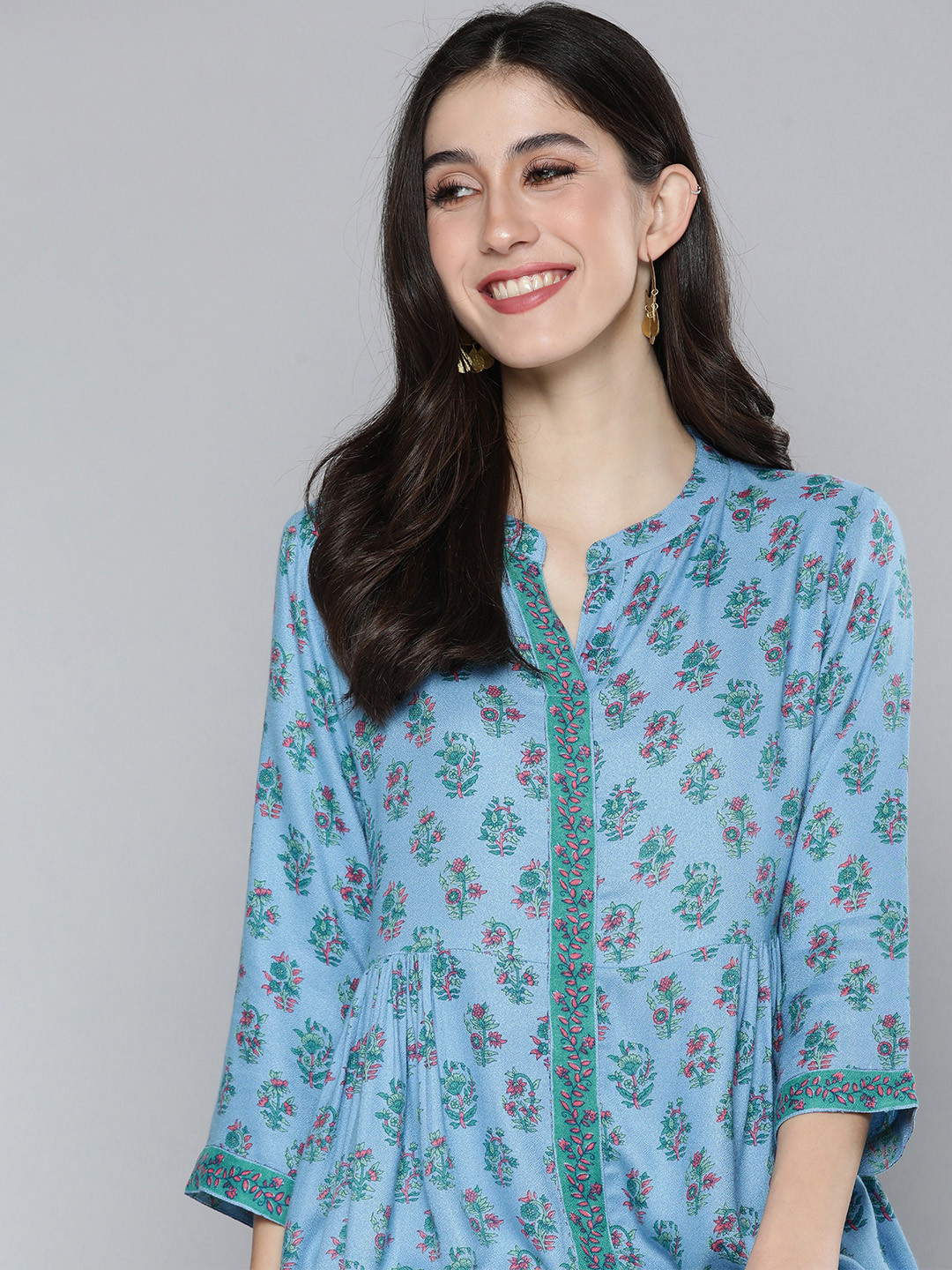 

HERE&NOW Ethnic Motifs Printed Kurti, Blue