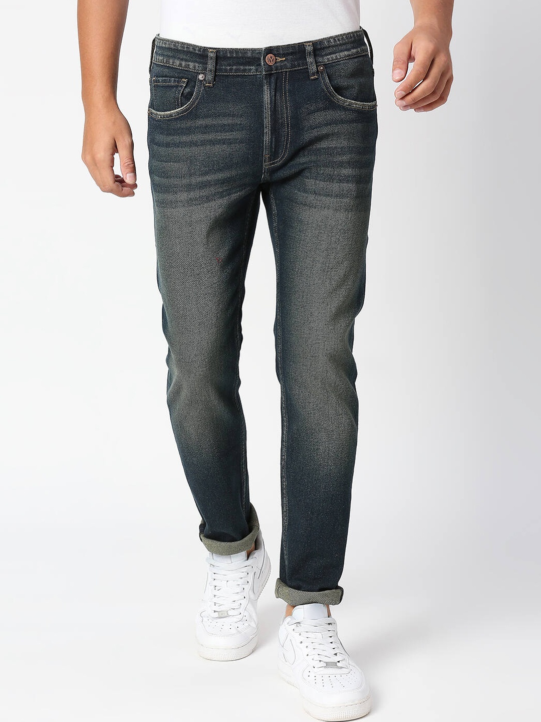 

Pepe Jeans Men Tapered Fit Low-Rise Heavy Fade Stretchable Jeans, Blue