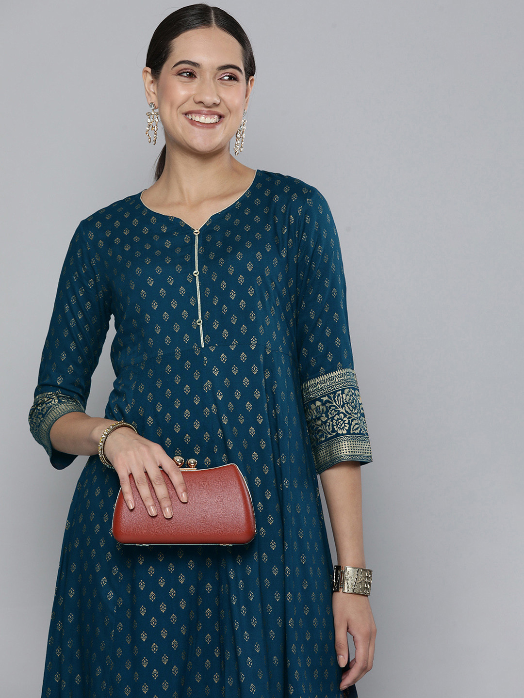 

HERE&NOW Women Navy Blue Printed Kurta