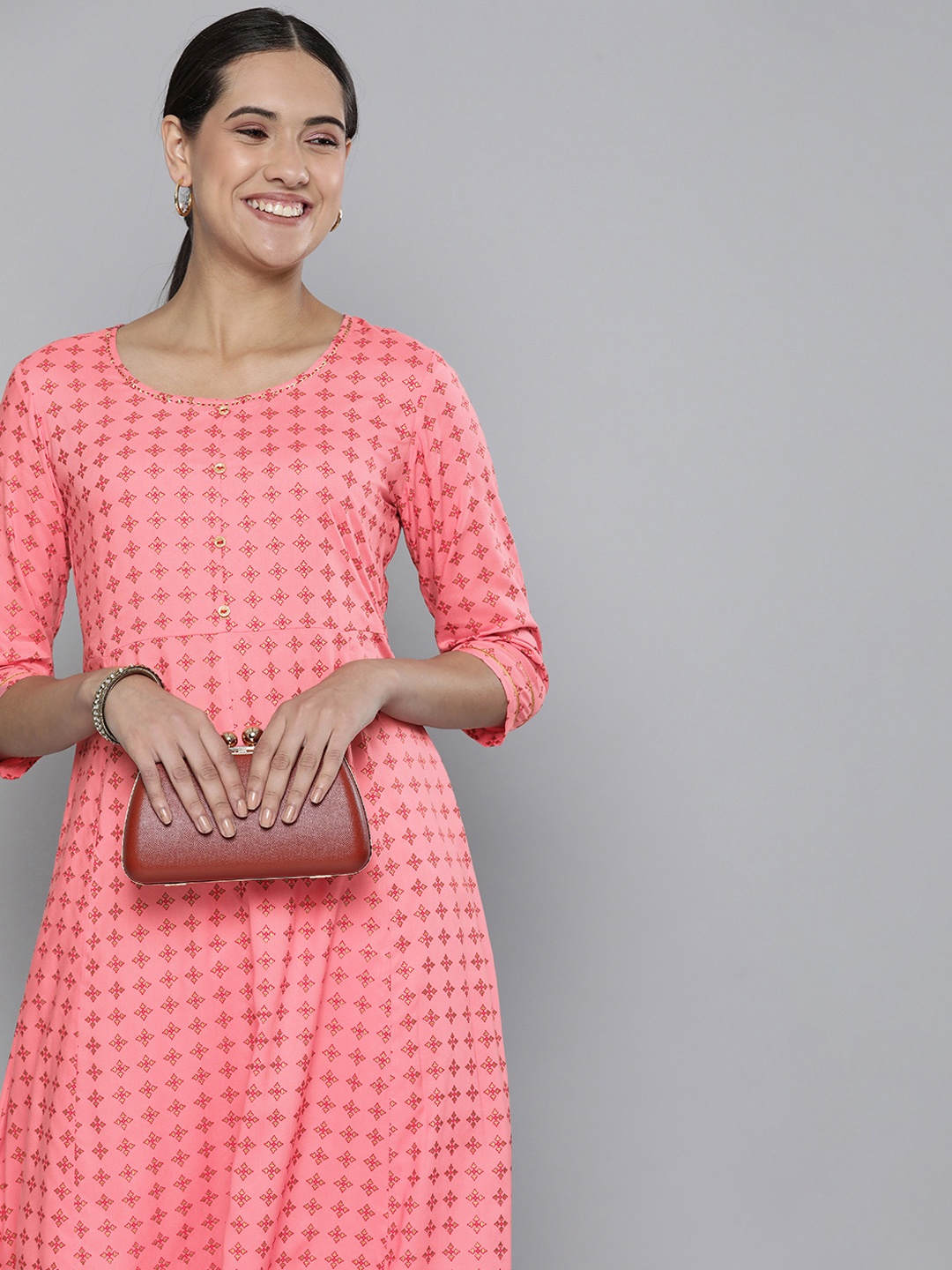 

HERE&NOW Women Pink Ethnic Motifs Printed Kurta