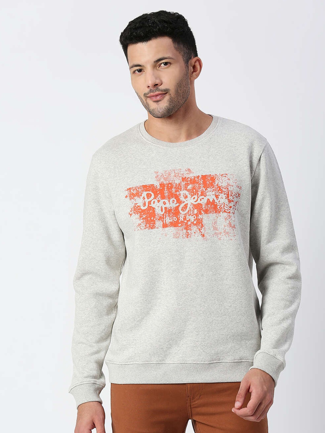 

Pepe Jeans Men Grey Printed Cotton Sweatshirt