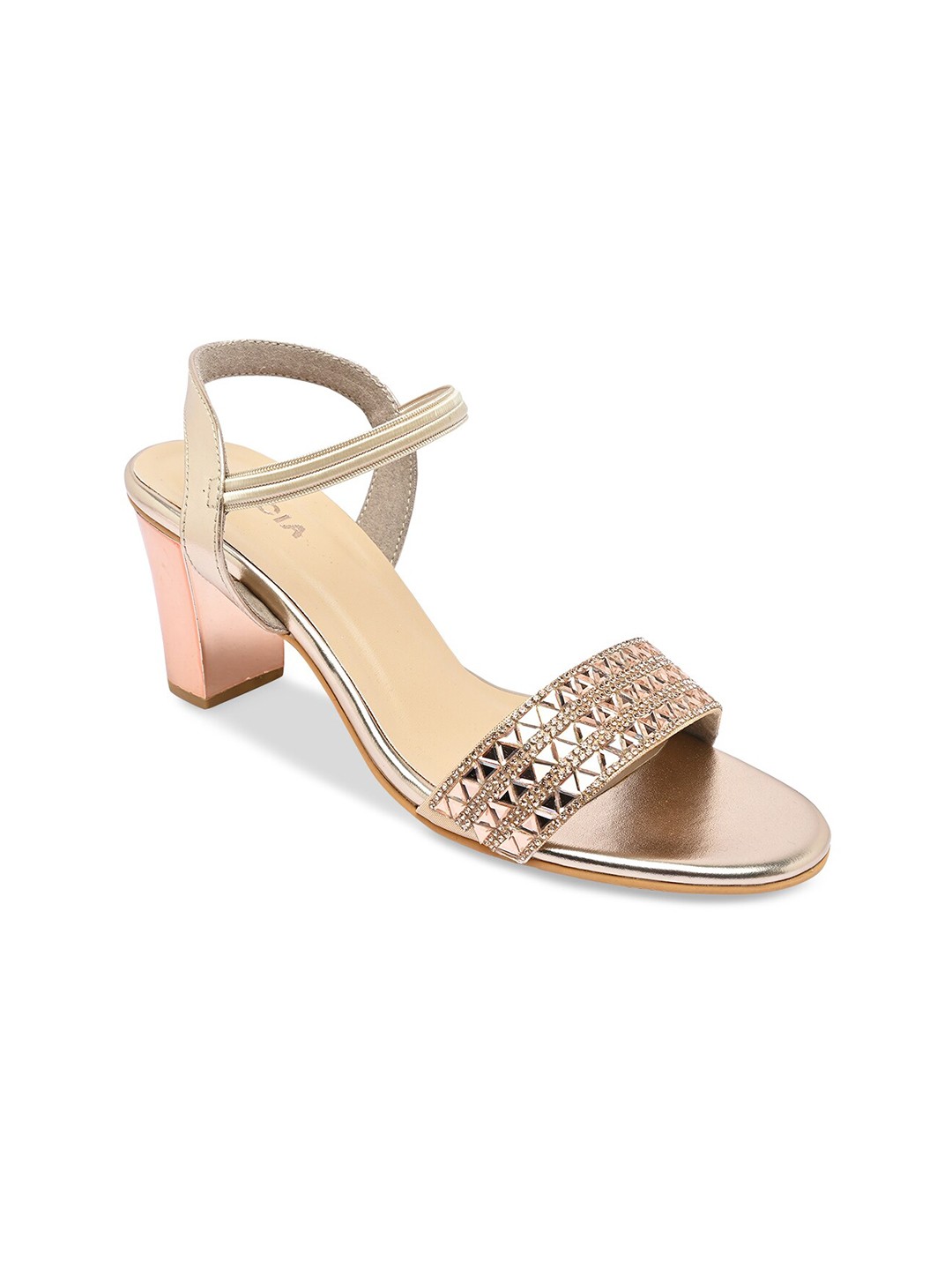 

Rocia Embellished Ethnic Block Heels, Rose gold