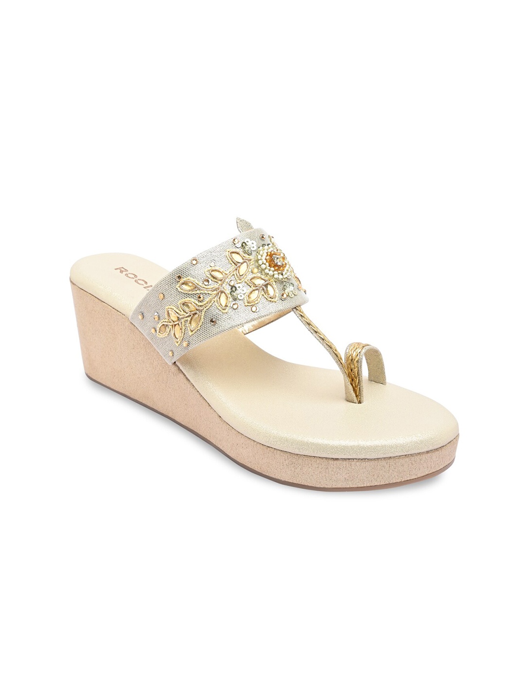 

Rocia Embellished Ethnic Wedge Heels, Gold