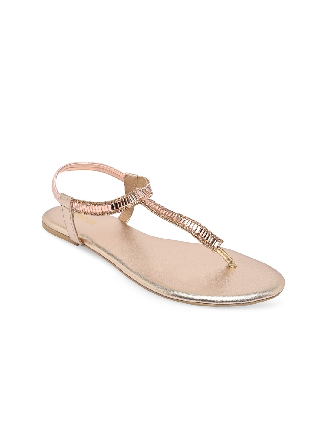 

Rocia Women Rose Gold Embellished T-Strap Flats