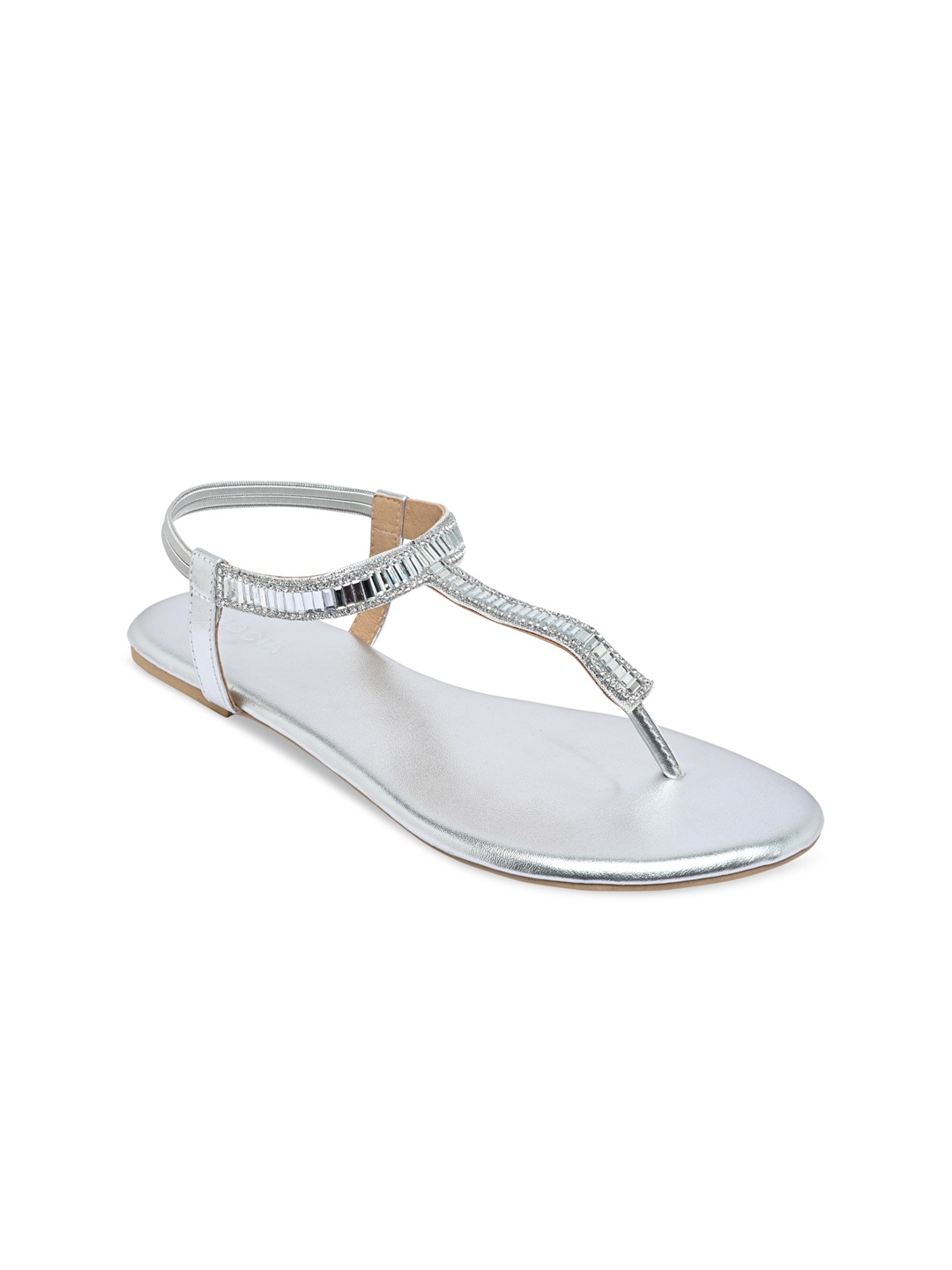 

Rocia Women Silver-Toned Embellished T-Strap Flats