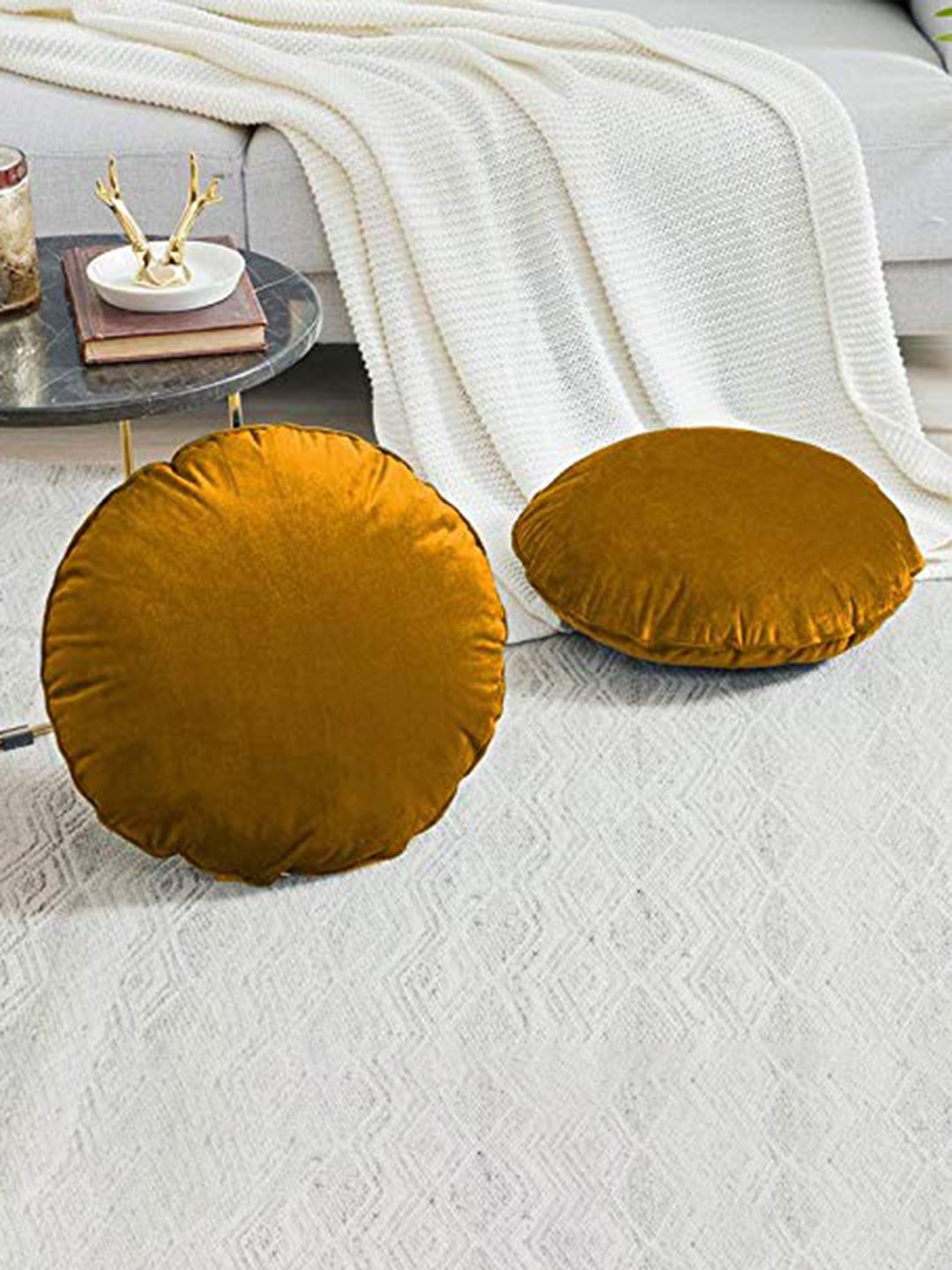 

CHANDERKASH Mustard Velvet Round Cushion Cover