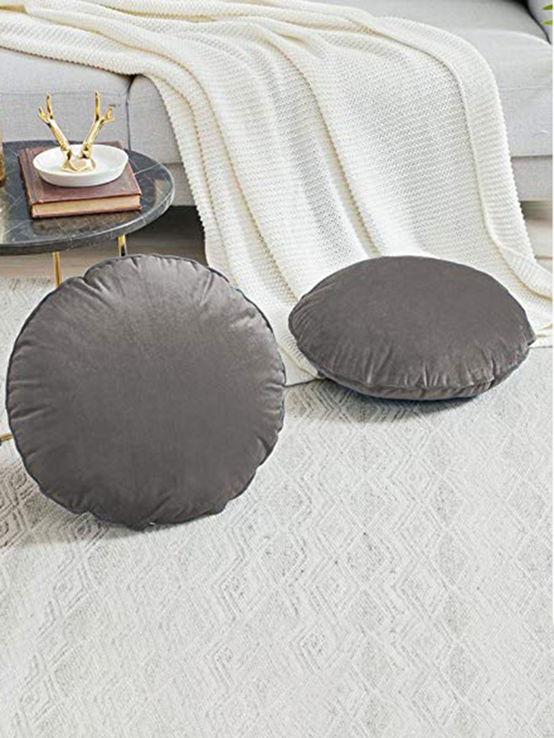 

CHANDERKASH Grey Velvet Round Cushion Covers