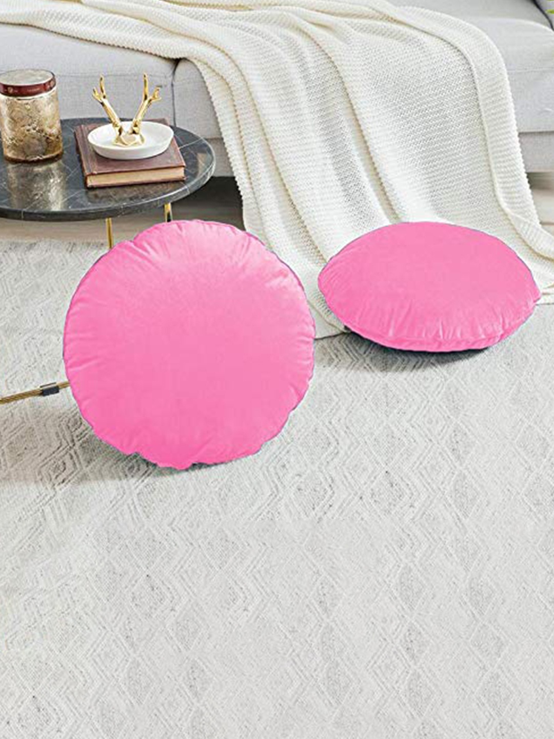 

CHANDERKASH Pink Velvet Round Cushion Cover