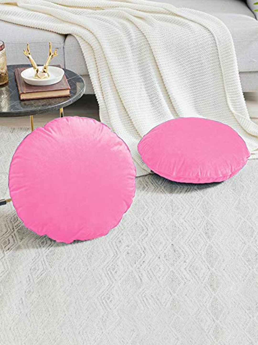 

CHANDERKASH Pink Velvet Round Cushion Cover