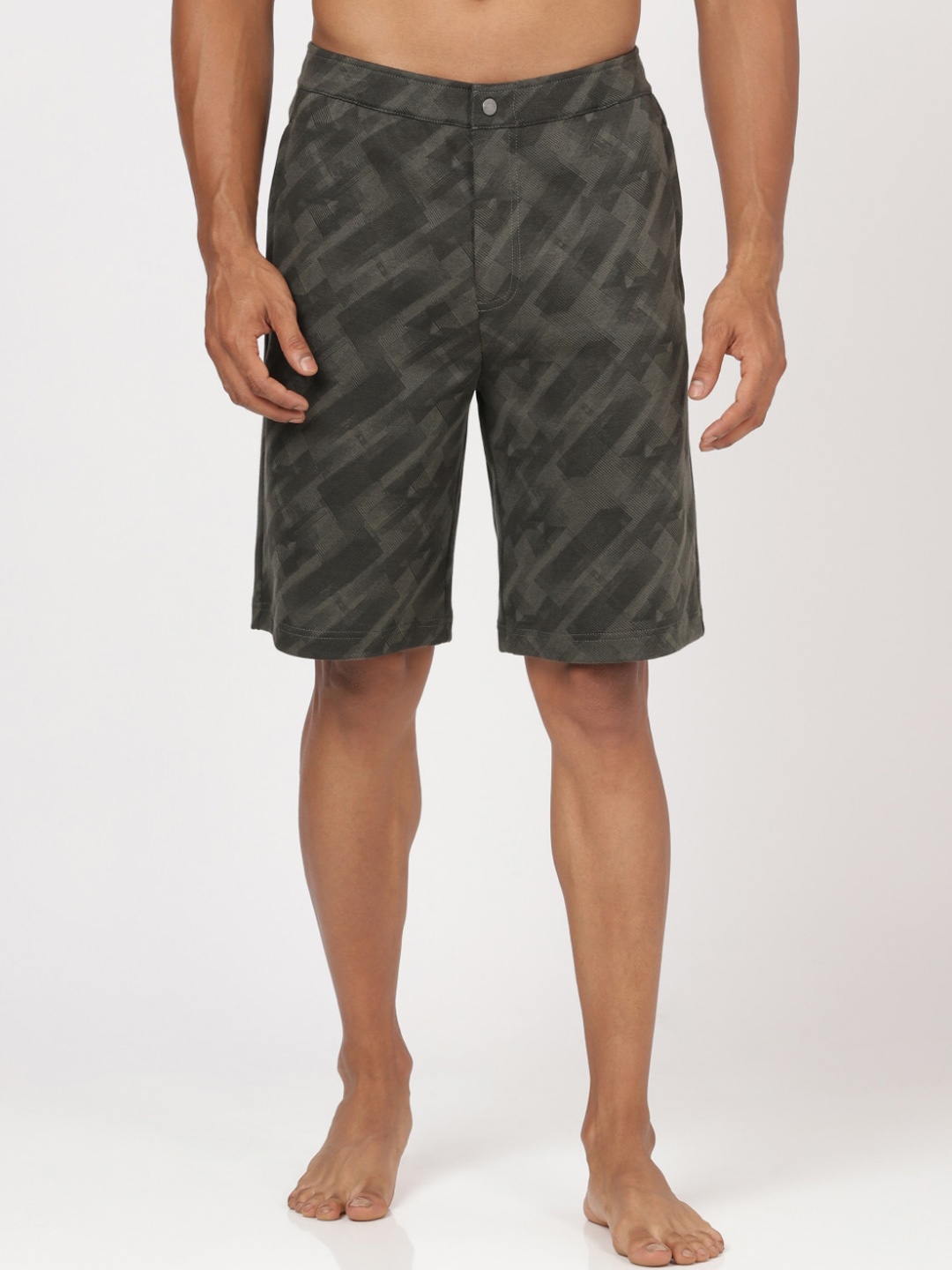

Jockey Men Olive Green Printed Cotton Lounge Shorts