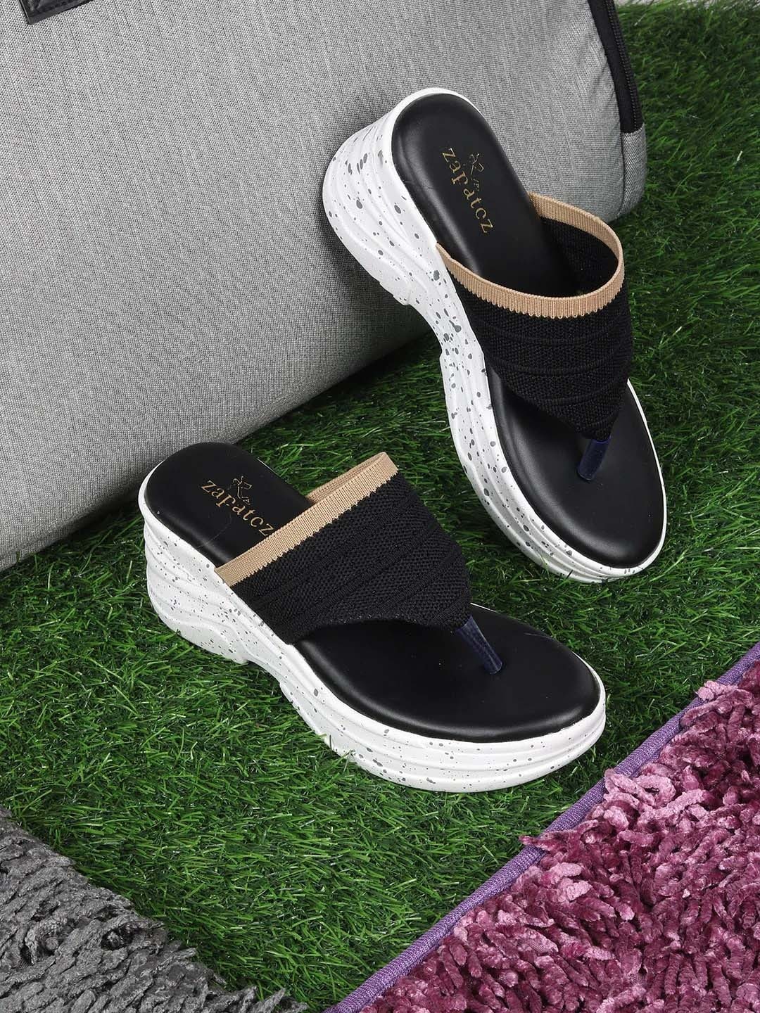 

ZAPATOZ Girls Black & White Wedge Sandals