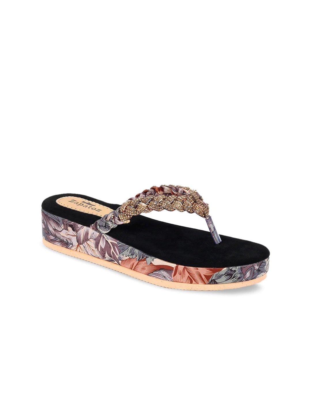 

ZAPATOZ Girls Black & Rust PU Ethnic Flatform Heels