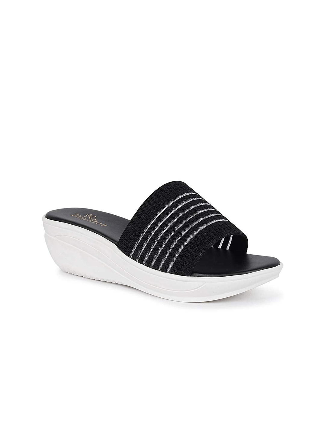 

ZAPATOZ Girls Black & White PU Striped Flatform Heels Sandals