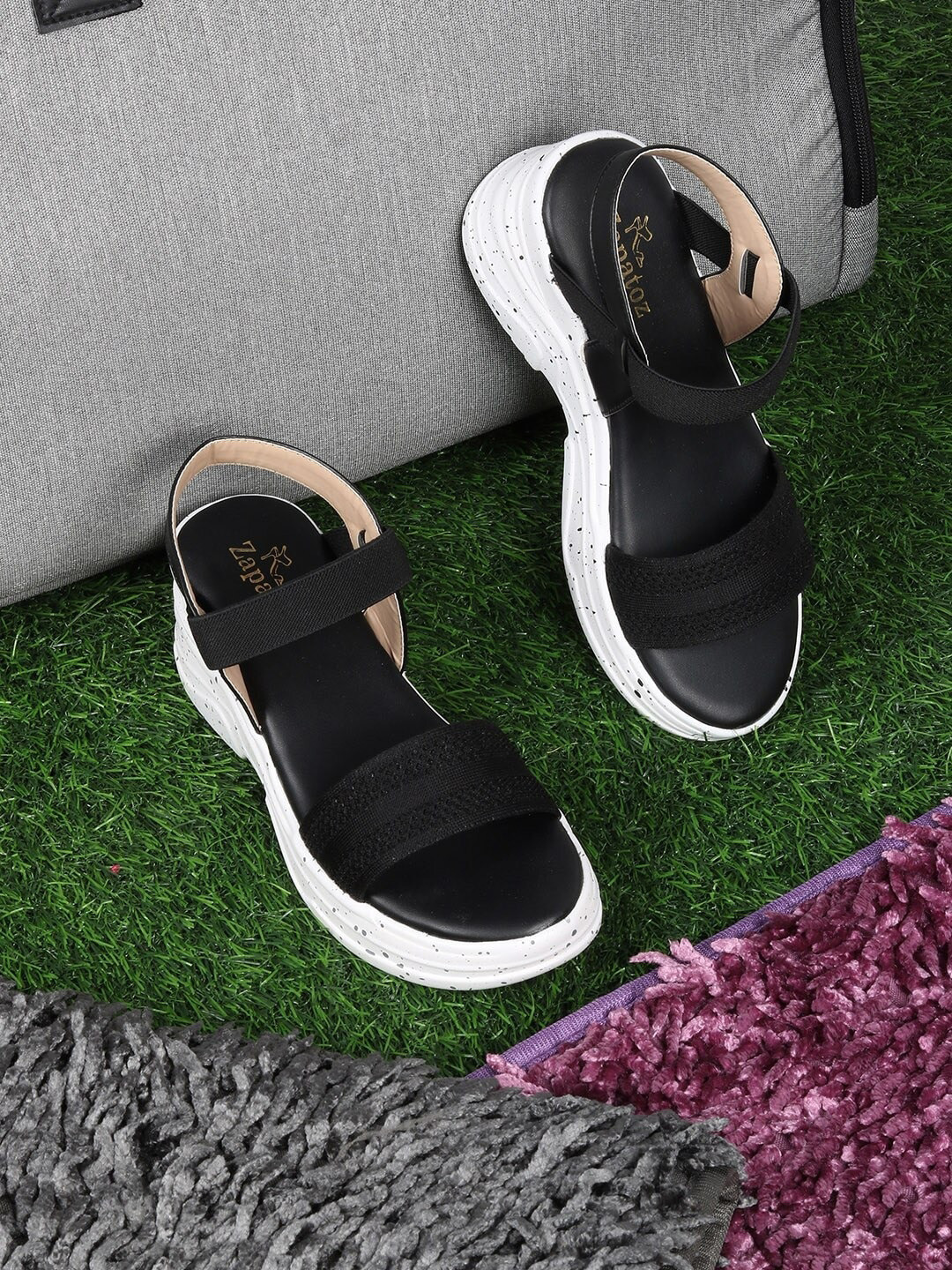 

ZAPATOZ Girls Black & White PU Wedge Heels Sandals